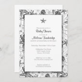 海はヒトデのシルエットのベビーシャワーの招待を殻から取り出します 招待状 (正面/裏面)