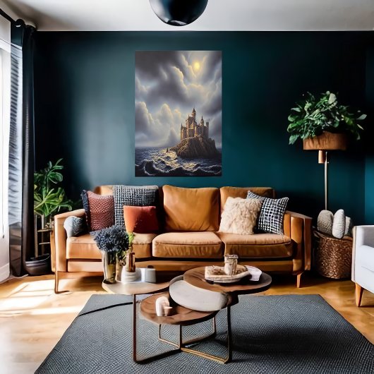 海は岩と城 | AI Art ポスター