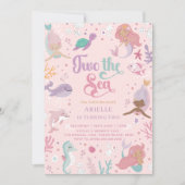 海への2歳の誕生日招待状。編集可能な人魚 招待状 (正面)