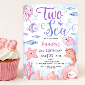 海へようこそ!2歳の誕生日 女の子のためのキュートな海洋のお祝い 招待状