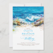 海またはシーウェーブコーストロマンチック結婚サニーズ 招待状 (正面)