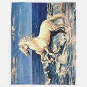 海または海景の白いStalion、Andalusian馬 フリースブランケット (正面)