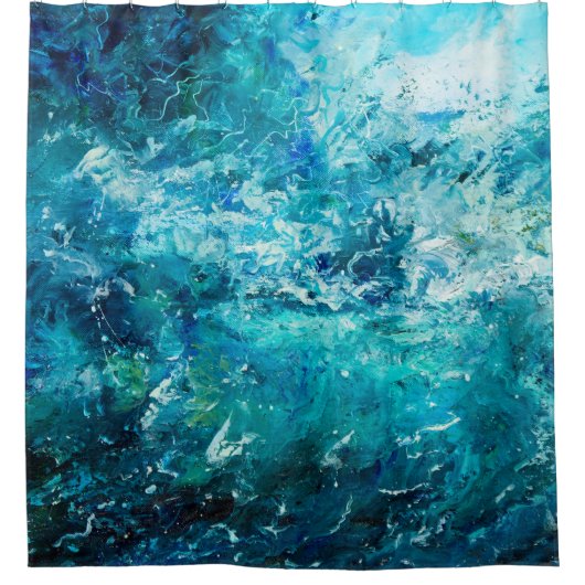 海またはsの波を示す抽象芸術油絵 シャワーカーテン (正面)