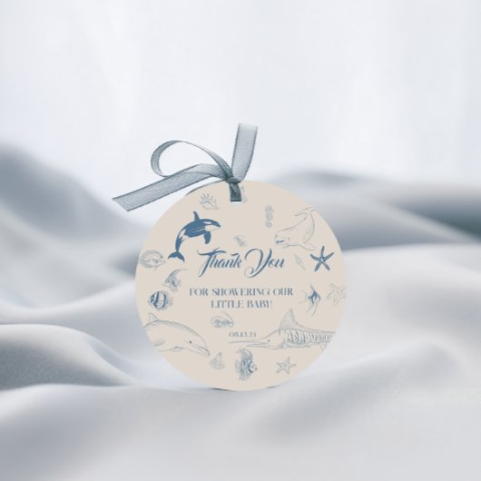 海よくはしゃぐブルーシーライフベビーシャワー フェイバータグ