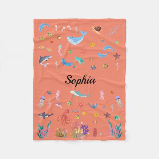 海をテーマにしたベビー、子供、大人の毛布 フリースブランケット (正面)