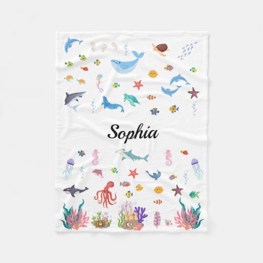 海をテーマにしたベビー、子供、大人の毛布 フリースブランケット (正面)