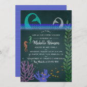 海をテーマにしたマーメイドチョークボードベビーシャワー招待状 招待状 (正面/裏面)