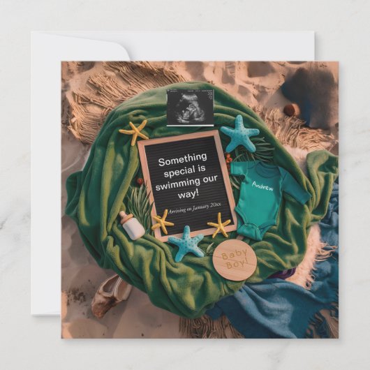 海をテーマにした妊娠の発表 シーズンカード (正面)