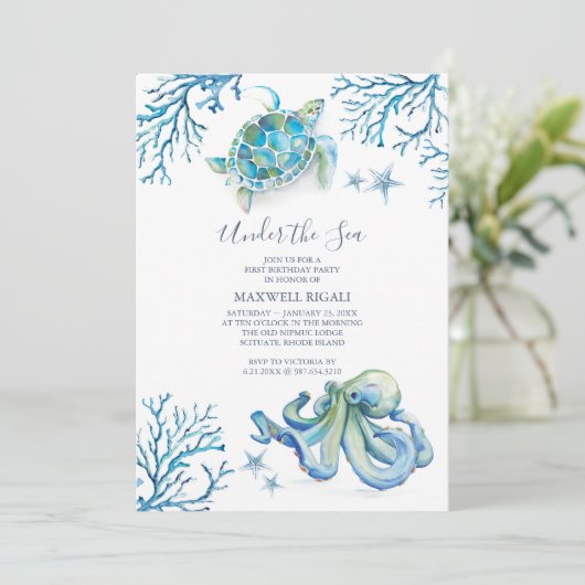 海をテーマにした第1の誕生日招待状 招待状 (スタンド正面)