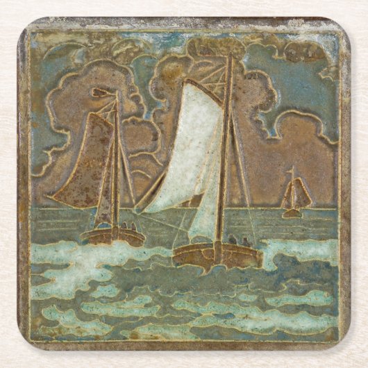 海をテーマにした航海のヴィンテージアート スクエアペーパーコースター (正面)