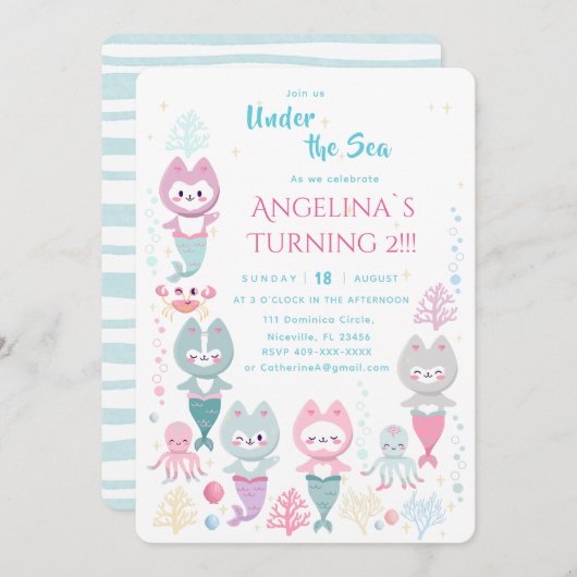 海をテーマにした誕生日の招待状 招待状 (正面/裏面)
