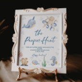 海をテーマにした赤ちゃんシャワーおしゃぶり狩りゲームサイン ポスター