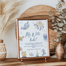 海をテーマにした赤ちゃんシャワーおしゃぶり狩りゲームサイン ポスター