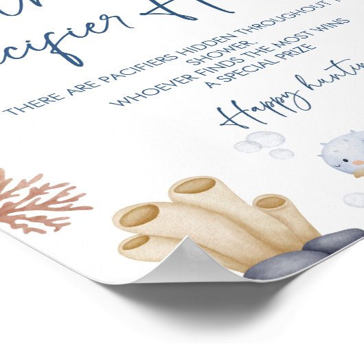 海をテーマにした赤ちゃんシャワーおしゃぶり狩りゲームサイン ポスター (角)