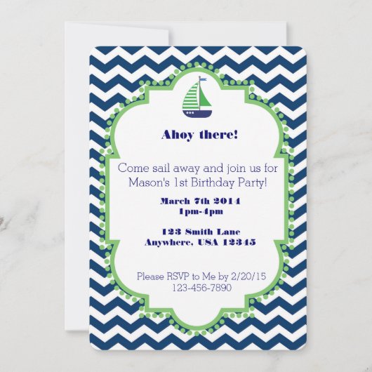 海をテーマにした1歳の誕生日招待状 招待状 (正面)