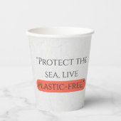 「海を守る、プラスチックを使用しない」タイポグラフィ 紙コップ (正面)