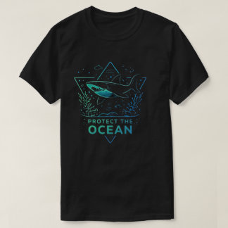 海を守ろう - ネオンシャーク海洋保護デザイン Tシャツ