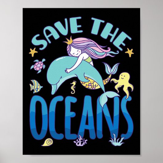 海を守ろう - 人魚とイルカ - 地球の日 ポスター (正面)
