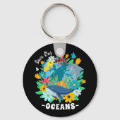 海を救おう 花 クジラ カラフル デザイン 地球 キーホルダー (正面)