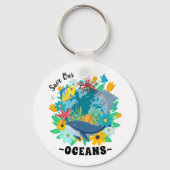 海を救おう 花 クジラ カラフル デザイン 地球 キーホルダー (裏面)