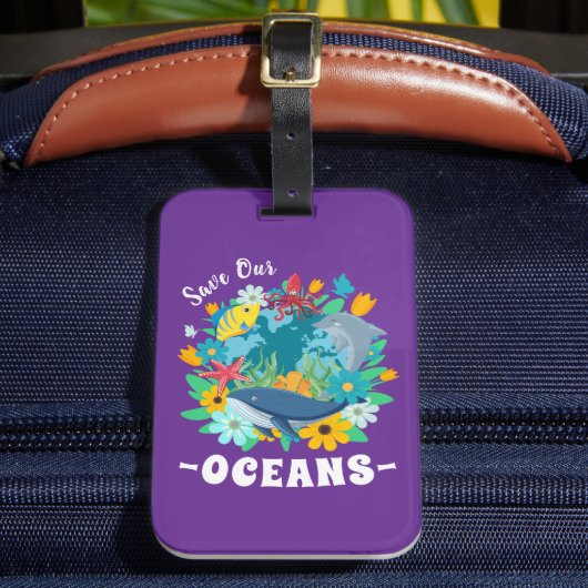 海を救おう 花 クジラ カラフル デザイン 地球 ラゲッジタグ (正面インサイチュ2)