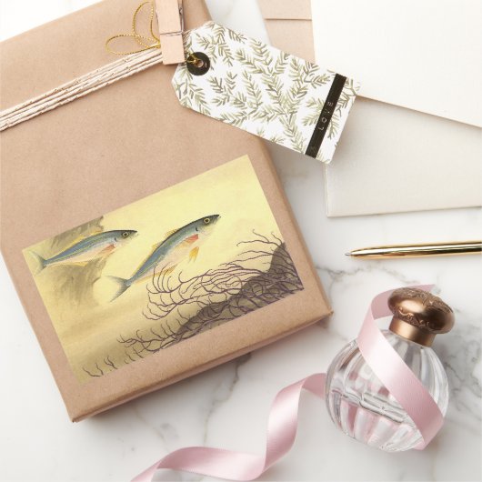 海を泳ぐマグロの魚 長方形シール (ギフト)