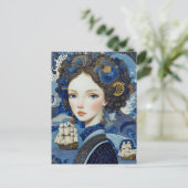 海を渡る女性のオランダ風肖像画 ポストカード (スタンド正面)