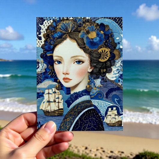 海を渡る女性のオランダ風肖像画 ポストカード