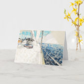 海を渡る帆船サーフィンのスケッチ カード (黄色い花)