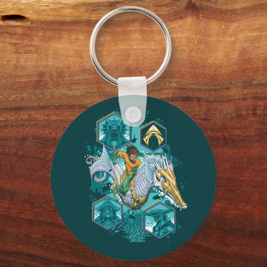 海を渡る海の馬に乗るアクアマン キーホルダー (裏面)