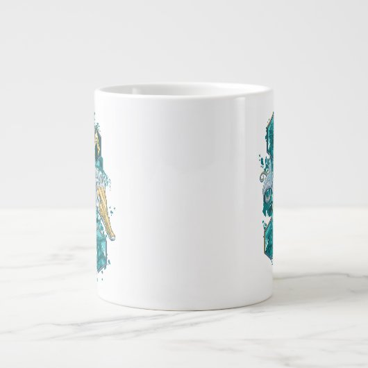 海を渡る海の馬に乗るアクアマン ジャンボコーヒーマグカップ (正面)