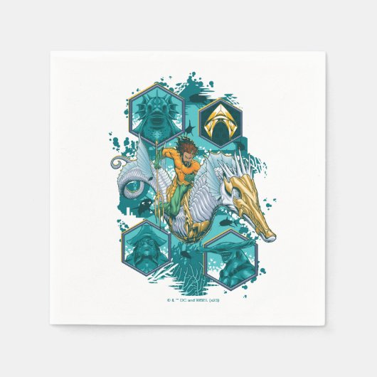 海を渡る海の馬に乗るアクアマン スタンダードカクテルナプキン (正面)