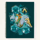 海を渡る海の馬に乗るアクアマン ノートブック (正面)