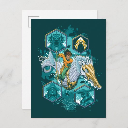 海を渡る海の馬に乗るアクアマン ポストカード (正面/裏面)