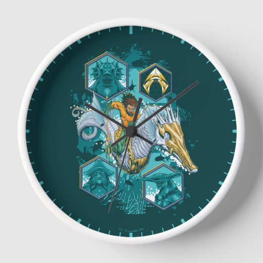 海を渡る海の馬に乗るアクアマン 壁時計 (正面)