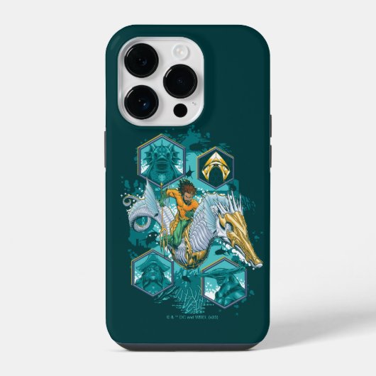 海を渡る海の馬に乗るアクアマン iPhoneケース (裏面)
