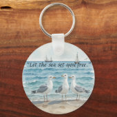 海を自由に設定 – ビーチとカモメの水 キーホルダー (正面)