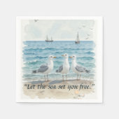 海を自由に設定 – ビーチとカモメの水 スタンダードカクテルナプキン (正面)