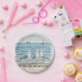 海を自由に設定 – ビーチとカモメの水 ペーパープレート (パーティー)