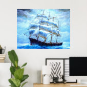 海を航行する帆船 ポスター (ホームオフィス)