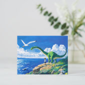 海を見下ろすアニメ少年とブラチオサウルス シーズンポストカード (スタンド正面)