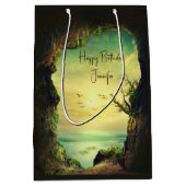 海を見下ろす洞窟の写真誕生日 ミディアムペーパーバッグ (正面)