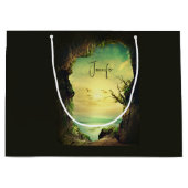 海を見下ろす洞窟の写真誕生日 ラージペーパーバッグ (正面)