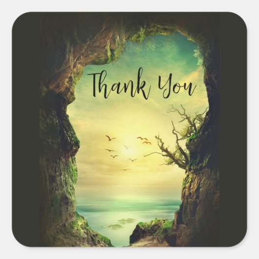 海を見下ろす洞窟の風光明媚な写真ありがとう スクエアシール (正面)