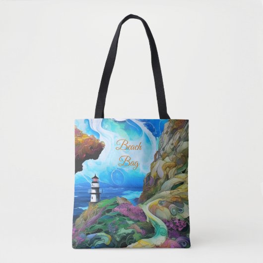 海を見下ろす灯台 トートバッグ (正面)