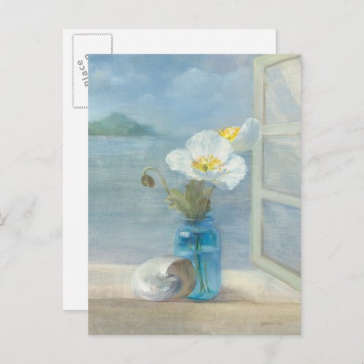 海を見下ろす白い花 ポストカード (正面/裏面)