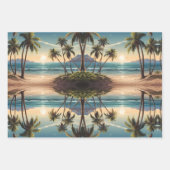 海を見渡す島のビーチのヤシの木 ラッピングペーパーシート (正面3)