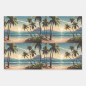 海を見渡す島のビーチのヤシの木 ラッピングペーパーシート (正面)