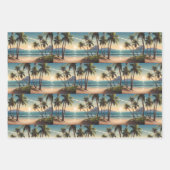 海を見渡す島のビーチのヤシの木 ラッピングペーパーシート (正面2)