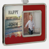 海を越えてのイエスの誕生日おめでとう シルバープレートフレームオーナメント (右)